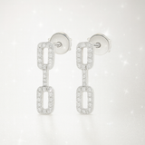 0.4 Carats Triple Diamond Link Earrings - 18K White Gold