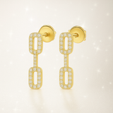 0.40 Carats - Triple Diamond Link Earrings - 18K Yellow Gold