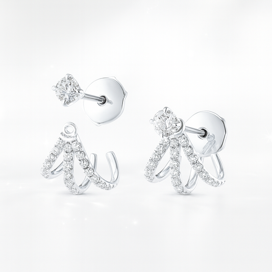 Triple Huggie Earrings with Detachable Studs - 18K White Gold