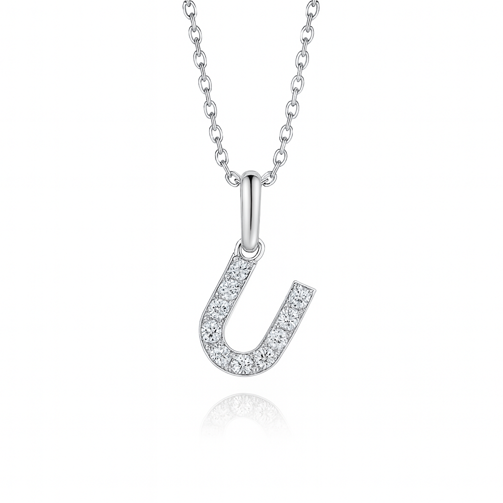 0.14ct - U Letter Pendant – 18k White Gold