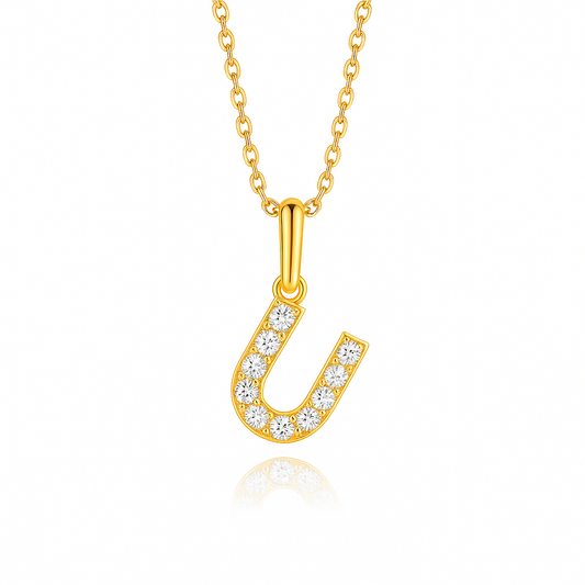0.14ct - U Letter Pendant - 18K Yellow Gold