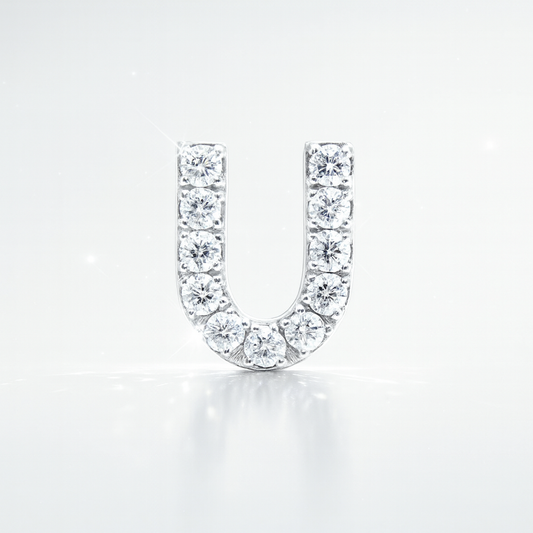 U Letter Stud Earring White Gold