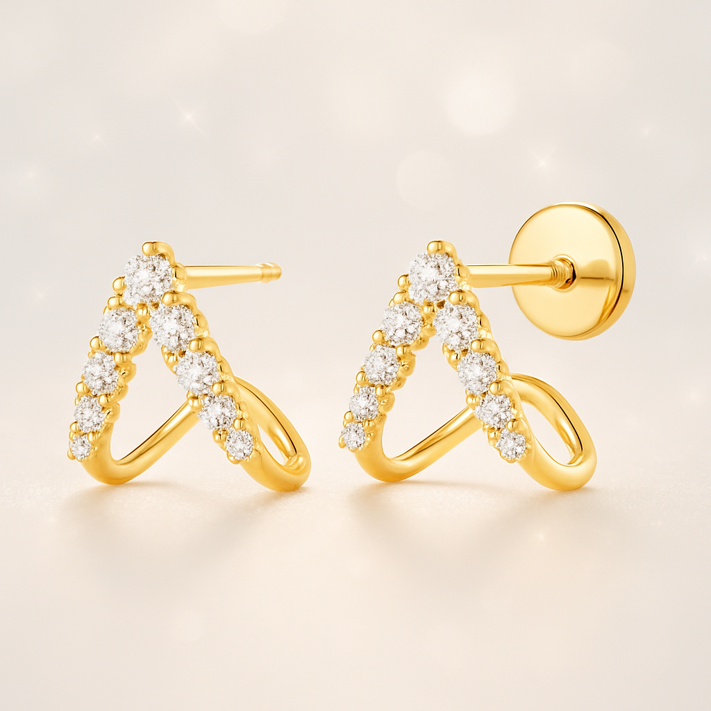 V-Shaped Lab-Grown Diamond Curl Earrings - 18k Yellow Gold