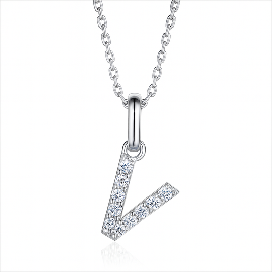 0.12ct - V Letter Pendant – 18k White Gold