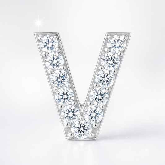 V Letter Stud Earring White Gold