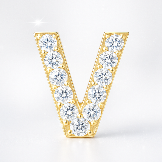 V Letter Stud Earring Yellow Gold
