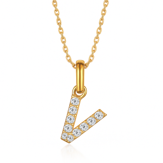 0.12ct - V Letter Pendant – 18k Yellow Gold