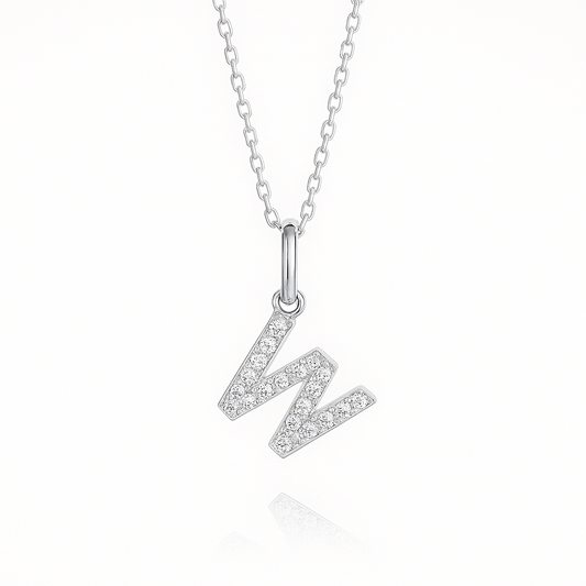 0.17ct - W Letter Pendant – 18k White Gold
