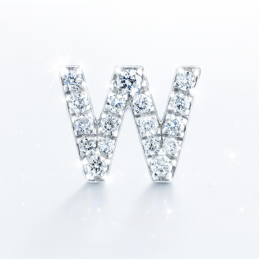 W Letter Stud Earring – 18k White Gold