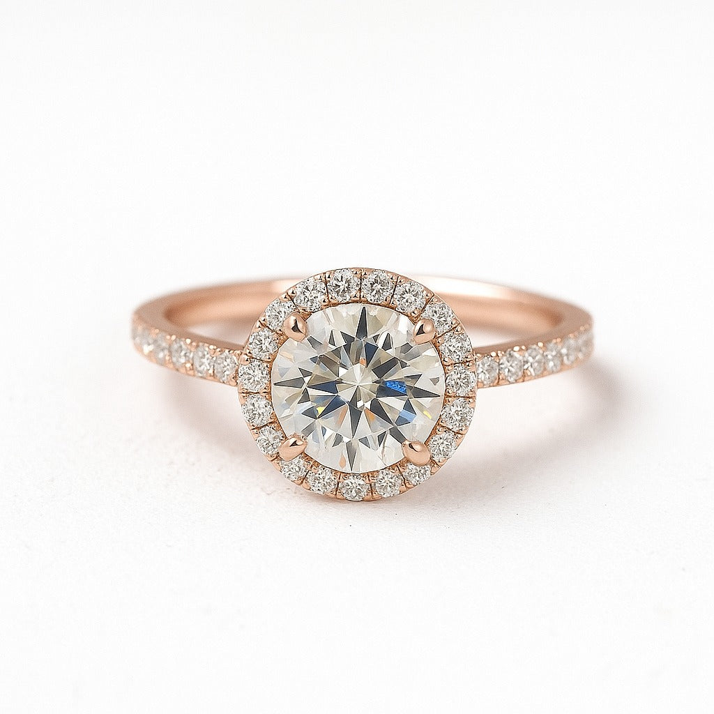 1 Carat Lab-Grown Halo Engagement Ring – Round Brilliant Diamond
