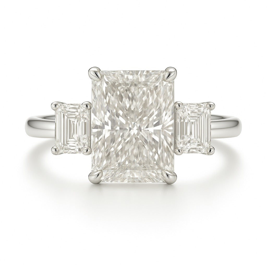 1.5 Carat Lab-grown Trilogy Engagement Ring – Radiant Cut Diamond