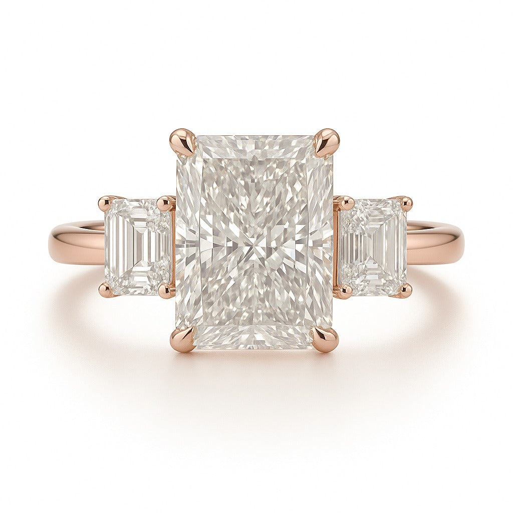 1.5 Carat Lab-grown Trilogy Engagement Ring – Radiant Cut Diamond