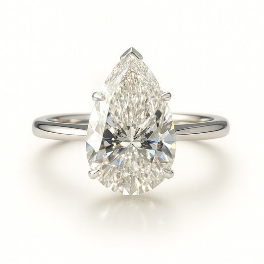 3 Carat Lab-Grown Pear Diamond Solitaire Engagement Ring - 18k White Gold