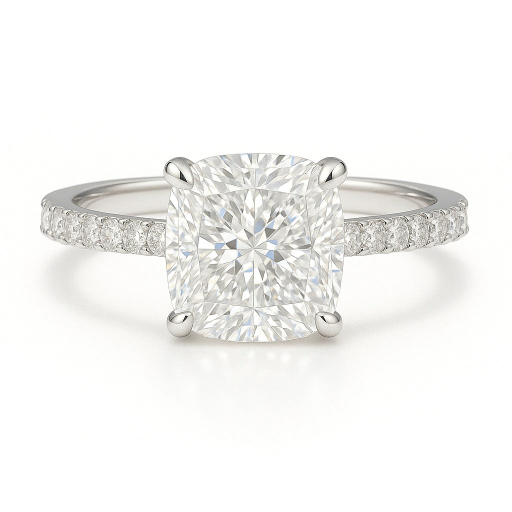 1 Carat Lab-Grown Cushion Diamond Band Engagement Ring - 18k White Gold