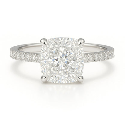 1 Carat Lab-Grown Cushion Diamond Band Engagement Ring - 18k White Gold