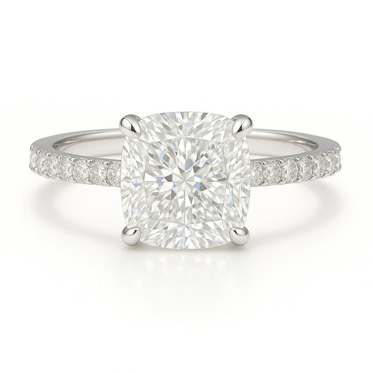 1 Carat Lab-Grown Cushion Diamond Band Engagement Ring - 18k White Gold