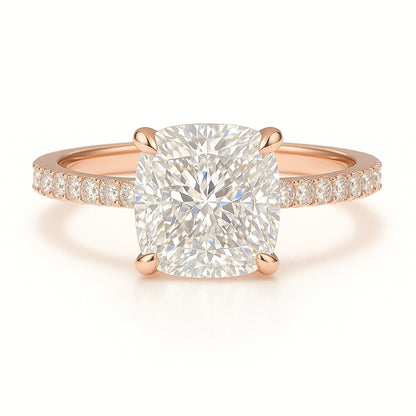 1 Carat Lab-Grown Cushion Diamond Band Engagement Ring - 18k White Gold