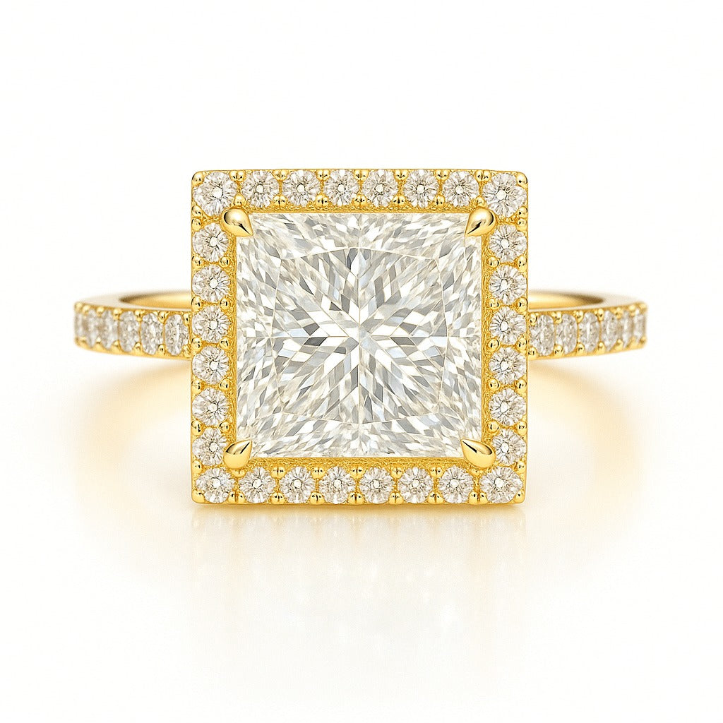 1.5 Carat Lab-Grown Halo Engagement Ring – Princess Cut Diamond 18K White Gold