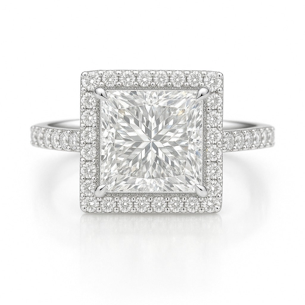 1.5 Carat Lab-Grown Halo Engagement Ring – Princess Cut Diamond 18K White Gold