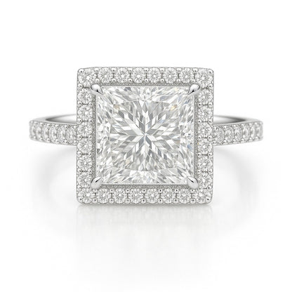 1.5 Carat Lab-Grown Halo Engagement Ring – Princess Cut Diamond 18K White Gold