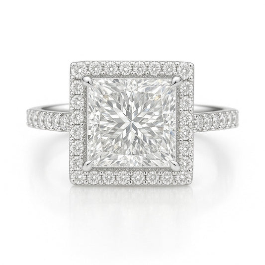1.5 Carat Lab-Grown Halo Engagement Ring – Princess Cut Diamond 18K White Gold