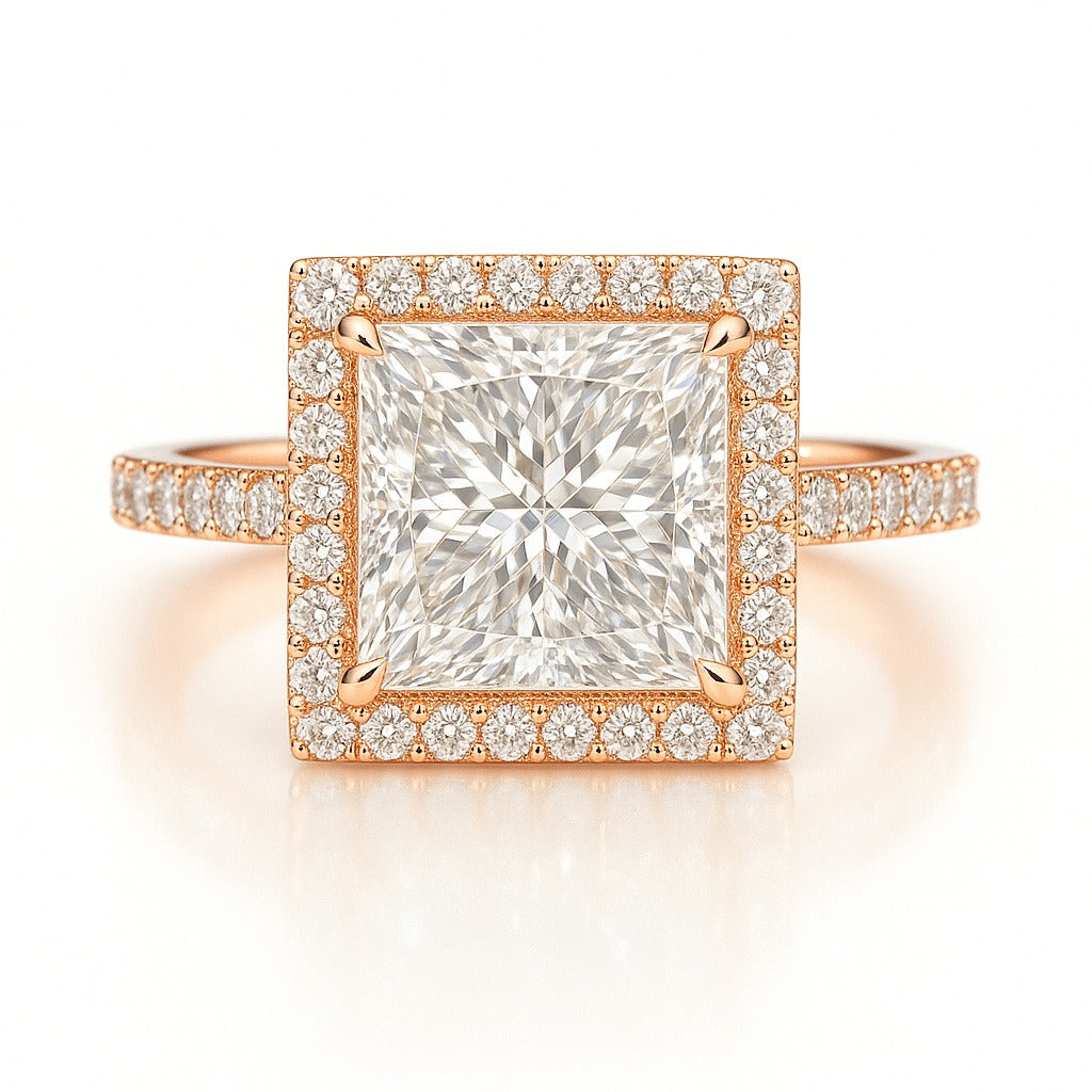 1.5 Carat Lab-Grown Halo Engagement Ring – Princess Cut Diamond 18K White Gold