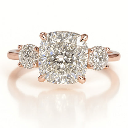 2.5 Carat Lab-Grown Cushion Diamond Trilogy Engagement Ring - 18k Yellow Gold