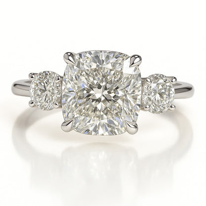 2.5 Carat Lab-Grown Cushion Diamond Trilogy Engagement Ring - 18k Yellow Gold