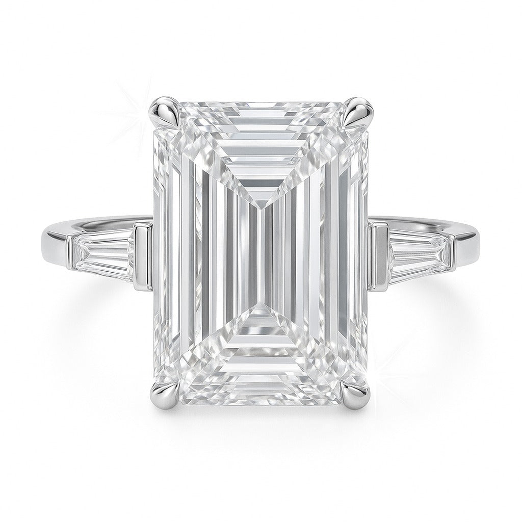 6 Carat Lab-Grown Trilogy Engagement Ring 18k Yellow Gold – Emerald Cut Diamond