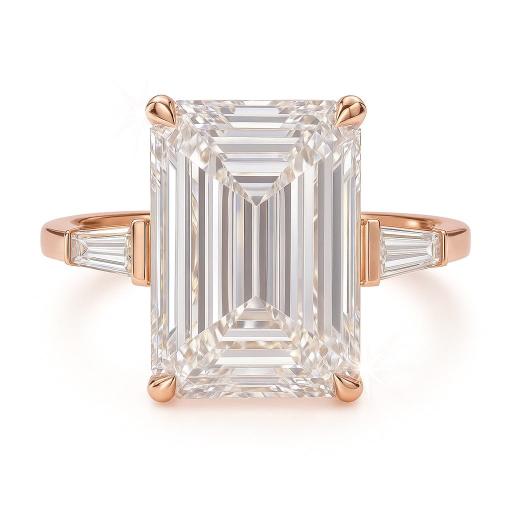 6 Carat Lab-Grown Trilogy Engagement Ring 18k Yellow Gold – Emerald Cut Diamond