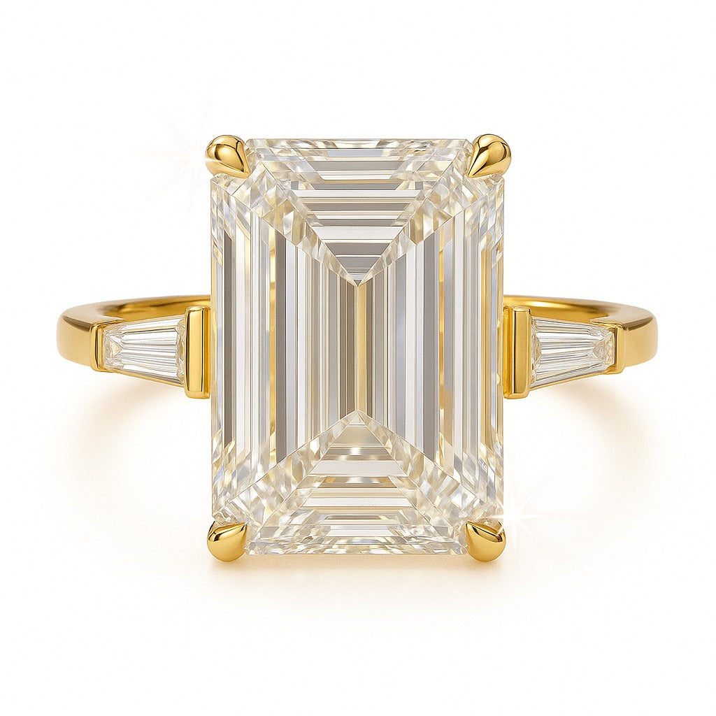 6 Carat Lab-Grown Trilogy Engagement Ring 18k Yellow Gold – Emerald Cut Diamond