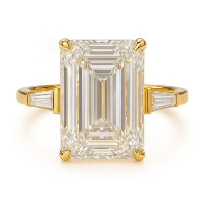 6 Carat Lab-Grown Trilogy Engagement Ring 18k Yellow Gold – Emerald Cut Diamond