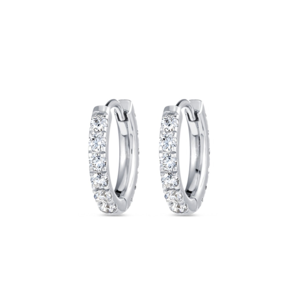 Small Diamond Huggie Earrings - 18k White Gold