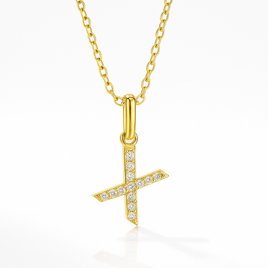 0.16ct - "X" Letter Pendant - 18k Yellow Gold