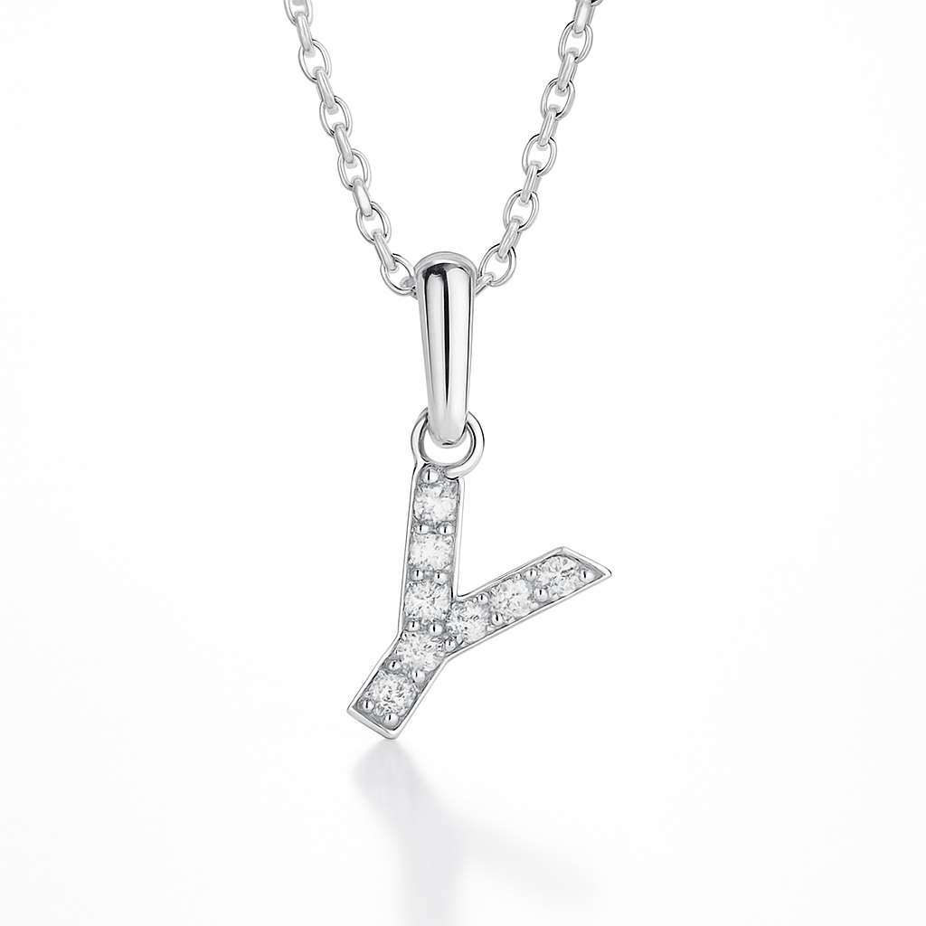 0.09ct - Y Letter Pendant - 18k White Gold