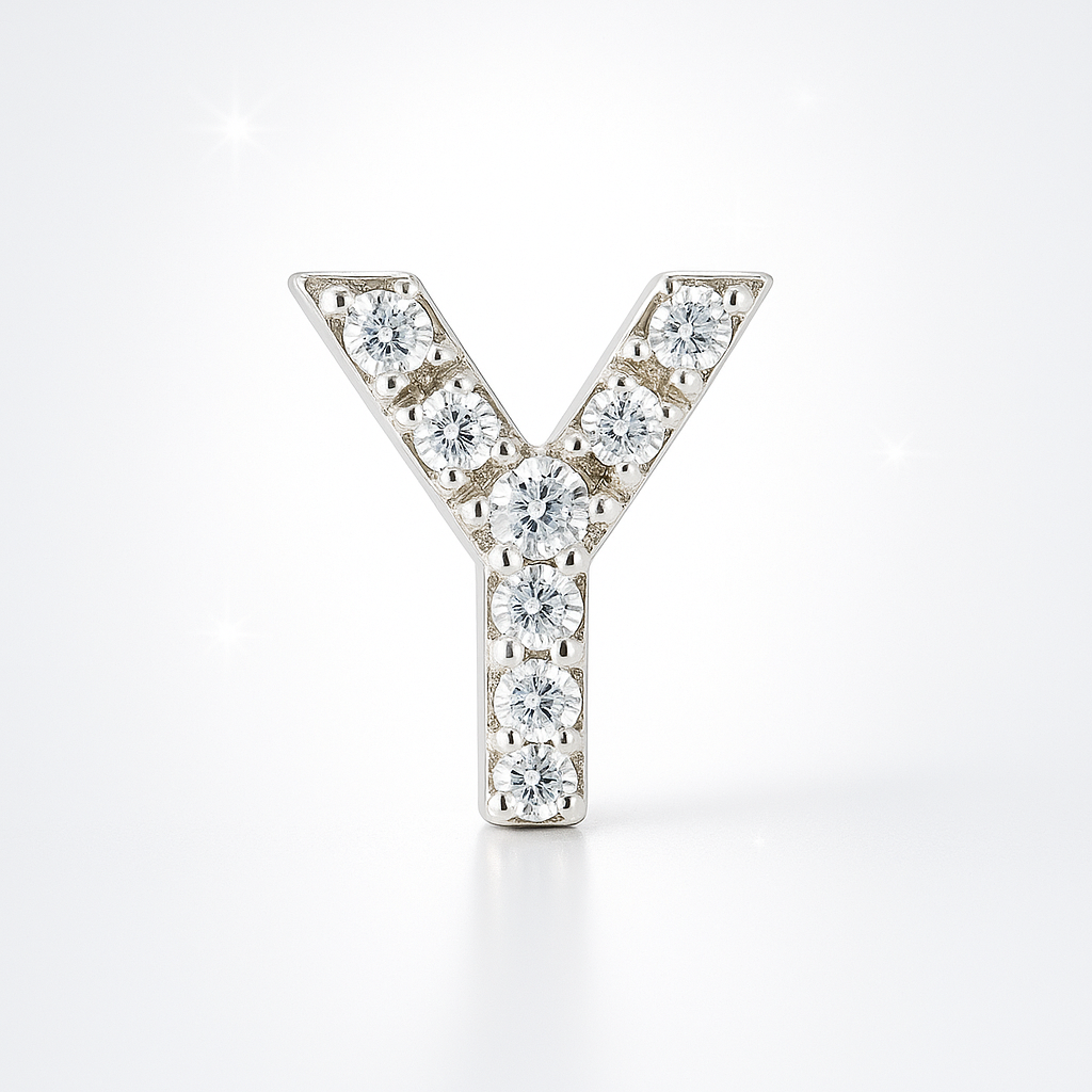 Y Letter Stud Earring – 18k White Gold