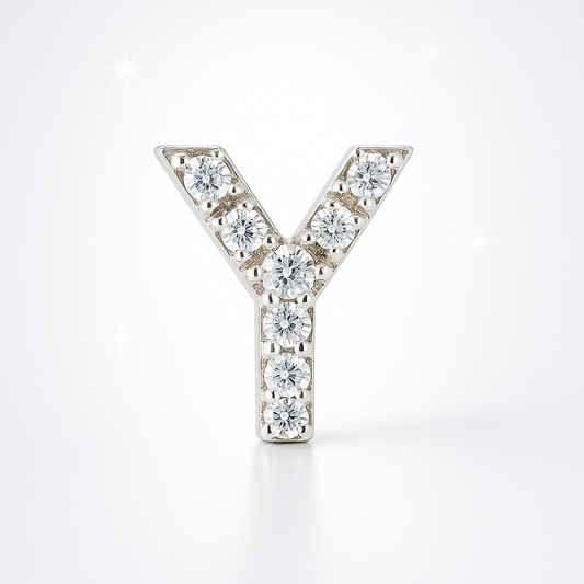 Y Letter Stud Earring – 18k White Gold