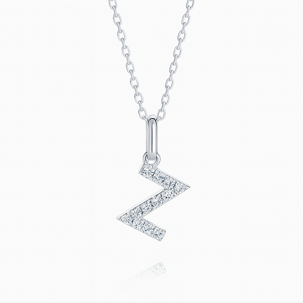 0.15ct - Z Letter Pendant in 18k White Gold